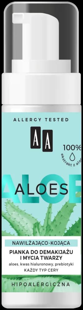 AA ALOES 100% aloe vera extract Pianka do demakijażu i mycia twarzy nawilżająco - kojąca 150 ml