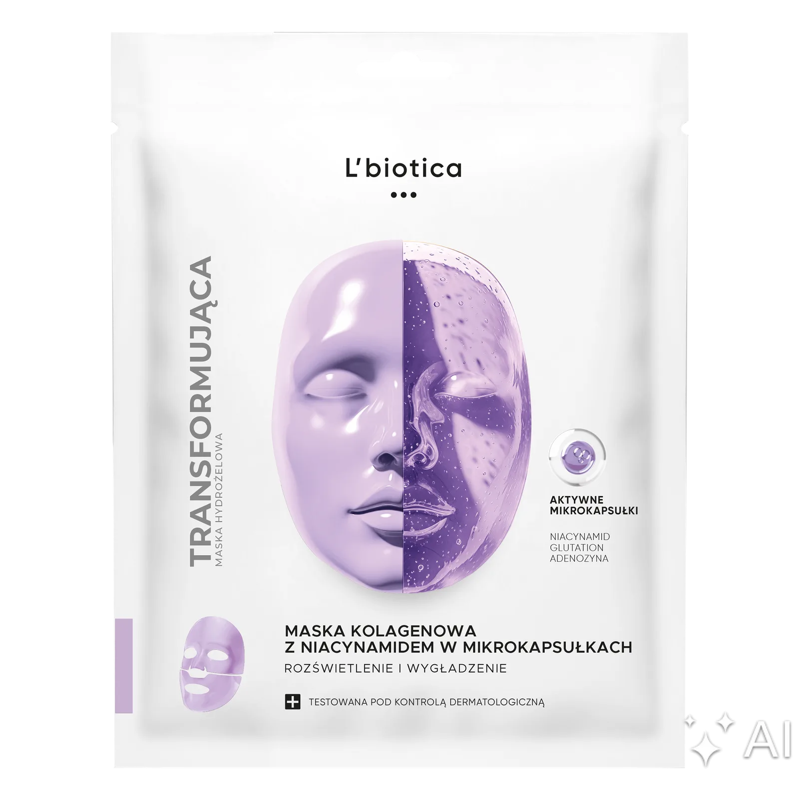 Masque au collagène L’Biotica avec niacinamide en microcapsules illuminateur et lissant 1 pièce.