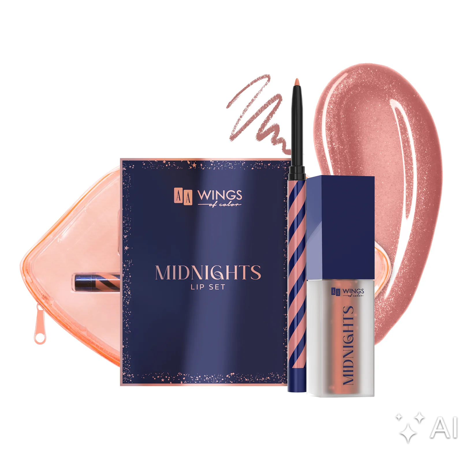 AA Wings Of Color Midnights Coffret de maquillage des lèvres 01 Moon Beige 0,25 g + 5 ml