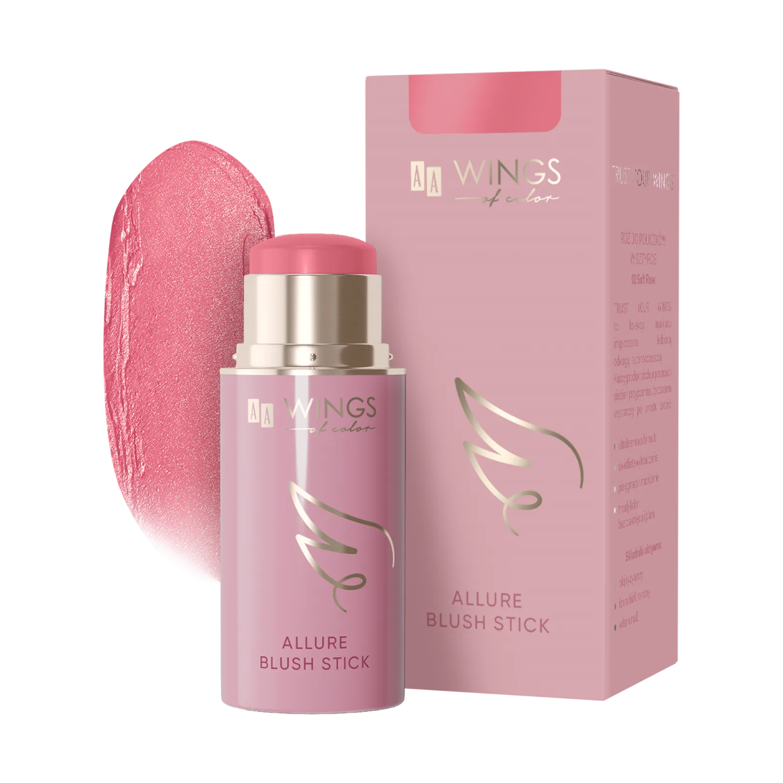 AA Wings Of Color Trust Your Wings Allure Blush Stick Blush en stick 02 Soft Rose 6 g