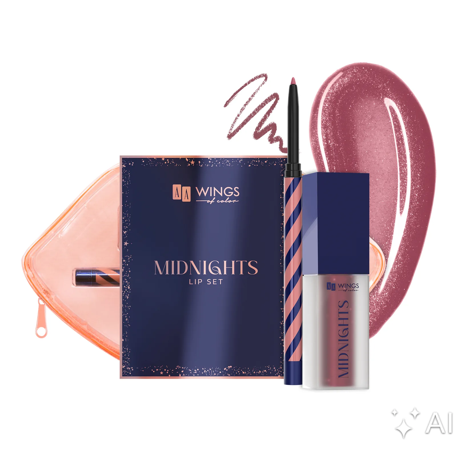 AA Wings Of Color Midnights Coffret de maquillage des lèvres 02 Moonlit Blush 0,25 g + 5 ml