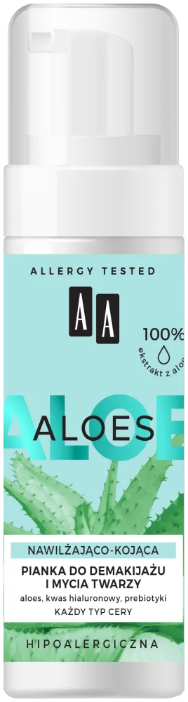 AA ALOES 100% aloe vera extract Mousse démaquillante et nettoyante visage hydratante et apaisante 150 ml