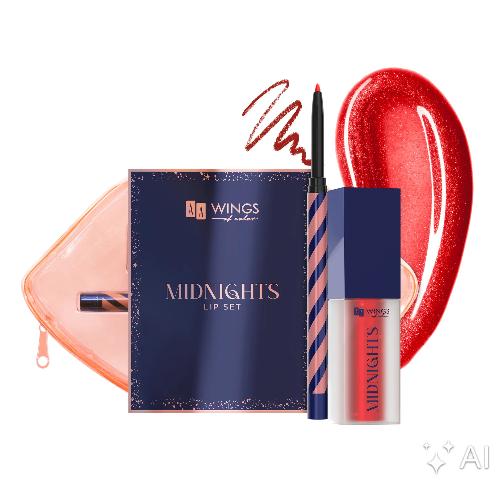 AA Wings Of Color Midnights Coffret de maquillage des lèvres 03 Midnight Red 0,25 g + 5 ml