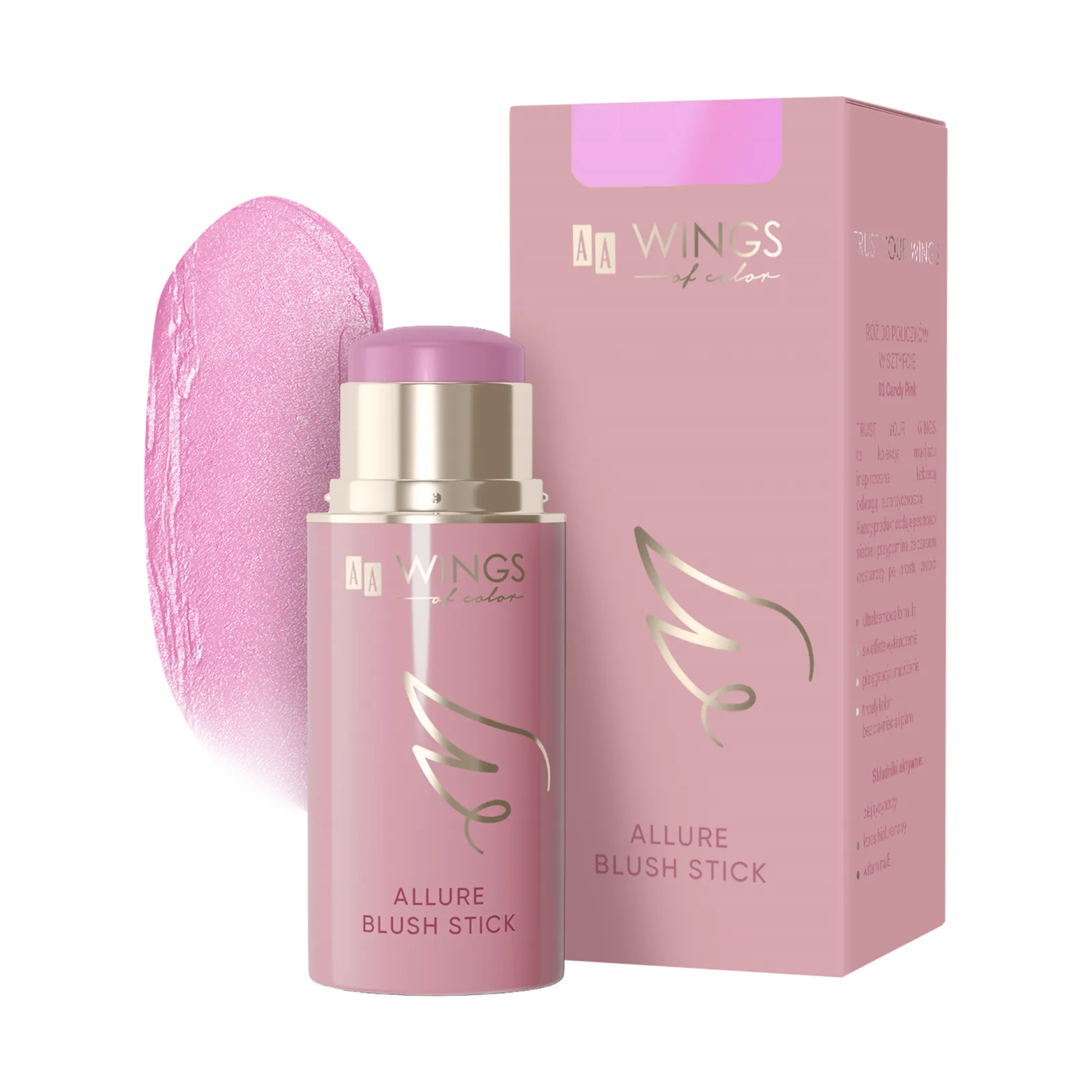 AA Wings Of Color Trust Your Wings Allure Blush Stick Blush en stick 01 Candy Pink 6 g