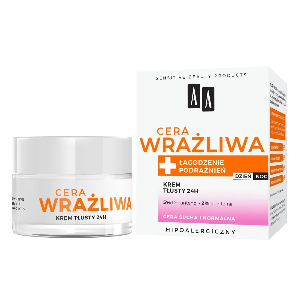 AA Cera Wrażliwa Krem tłusty do cery suchej i normalnej 24 h bezzapachowy 50 ml