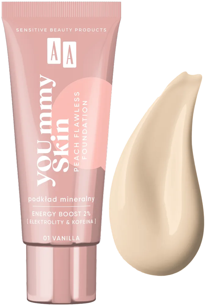 AA YOU.mmy Skin Peach Flawless Foundation Fond de teint minéral 01 Vanilla 30 ml