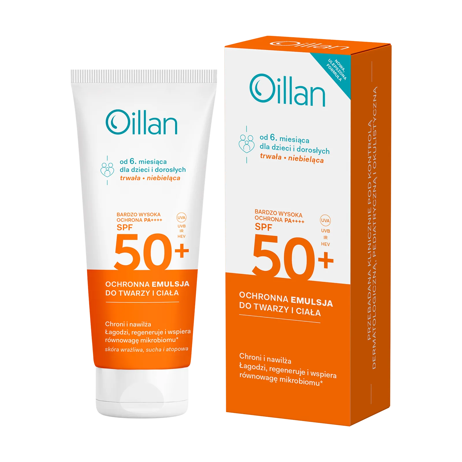 OILLAN Émulsion solaire protectrice pour le visage et le corps SPF50+ peaux sensibles 100 ml